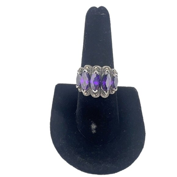 Natural Amethyst Pyramid Ring in 925 Sterling Silver Size 8 - Picture 2 of 7